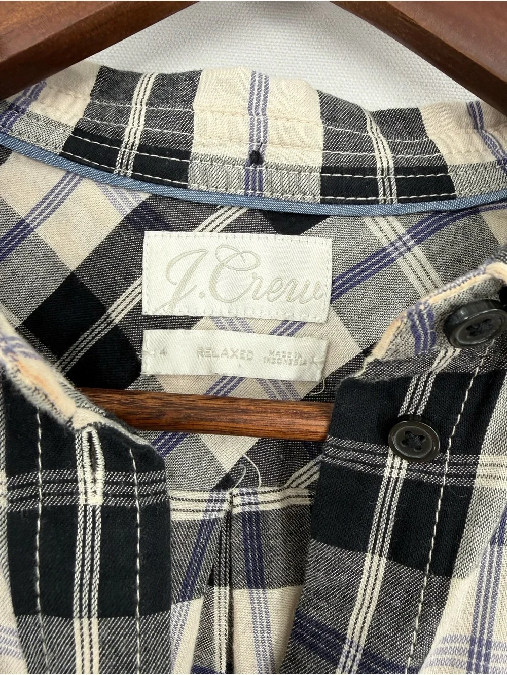 J. Crew Plaid Button Down Shirt Women’s Size 4 Black Blue Cream Cotton